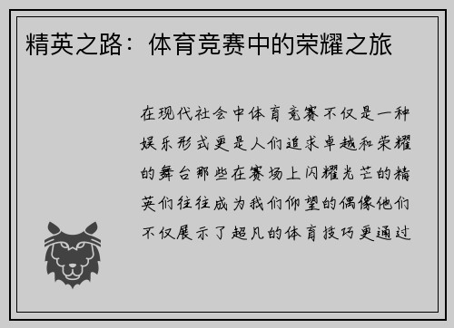 精英之路：体育竞赛中的荣耀之旅